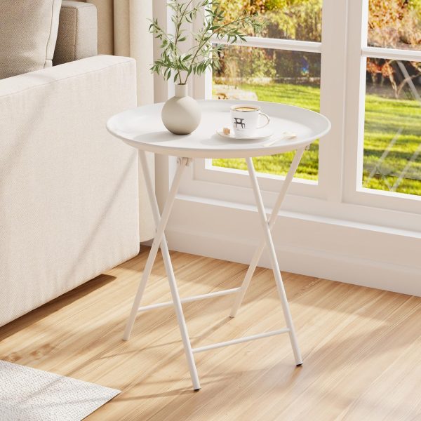 Metal Round Folding Tray Side Table